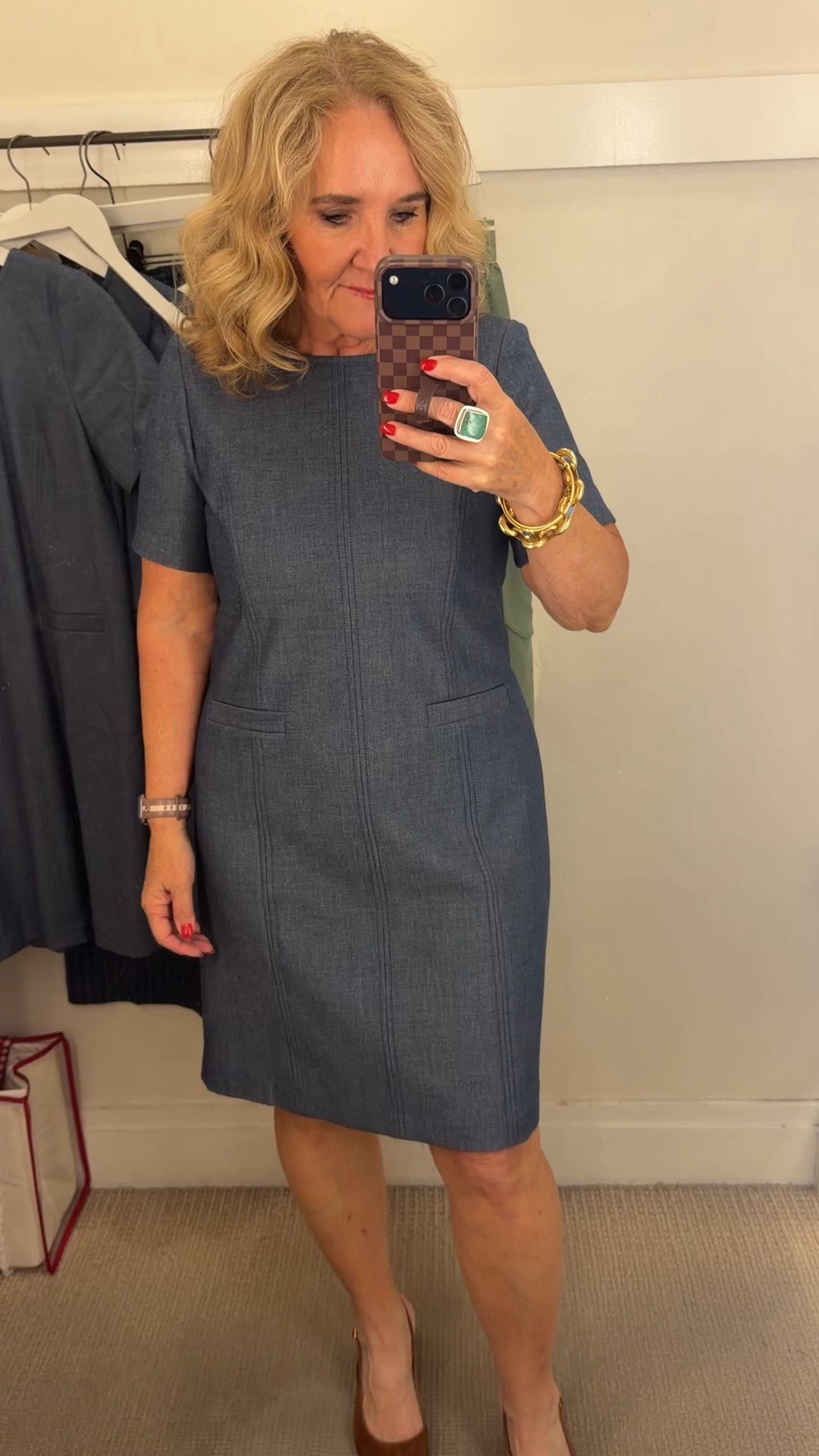 Wearing a 6 in this dress. It’s called refined denim but it’s really almost a ponte knit. 

Great dress with boots flats or slingbacks.

#LTKSaleAlert #LTKOver40 #LTKWorkwear