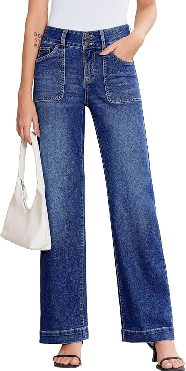 Sidefeel Women's Wide Leg Jeans High Waisted Stretchy Tummy Control Straight Leg Denim Pants | Amazon (US)