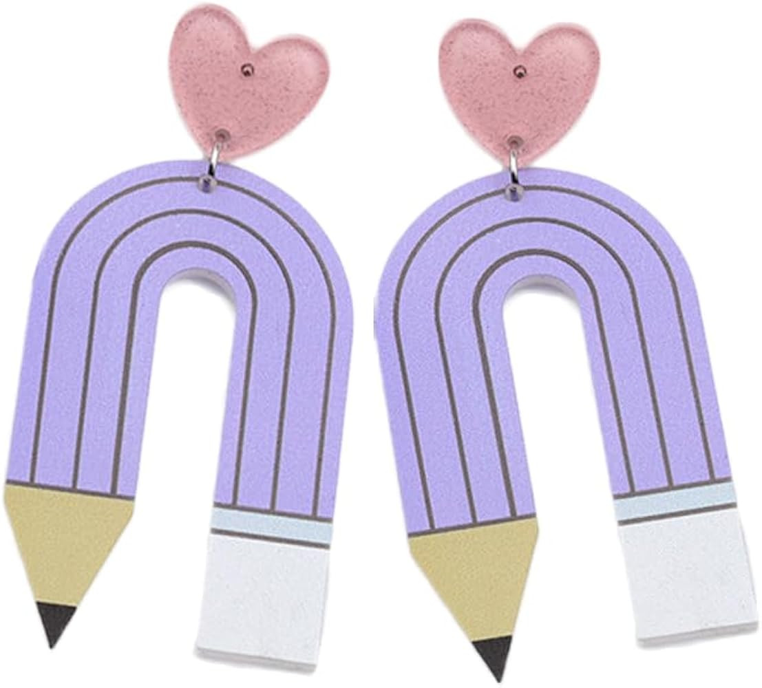 Acrylic Pencil Drop Dangle Earrings Creative Rainbow Back to School for Students Women Appreciati... | Amazon (US)