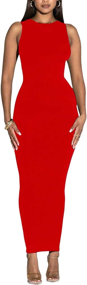 Women's Summer Long Bodycon Dress - Casual Basic Club Party Sleeveless Tank Sheath Dresses | Amazon (US)