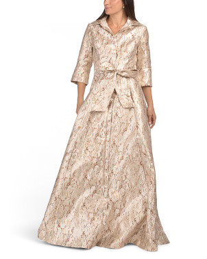 Three-quarter Sleeve Jacquard Gown | Formal Dresses | Marshalls | Marshalls