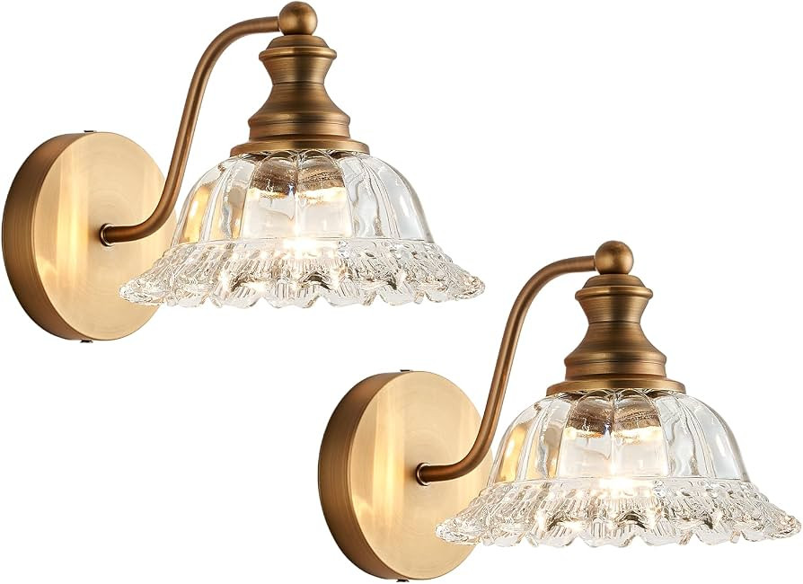 Vintage Wall Sconces Brass Wall Lights for Living Room Bathroom Sconces 2Pack | Amazon (US)