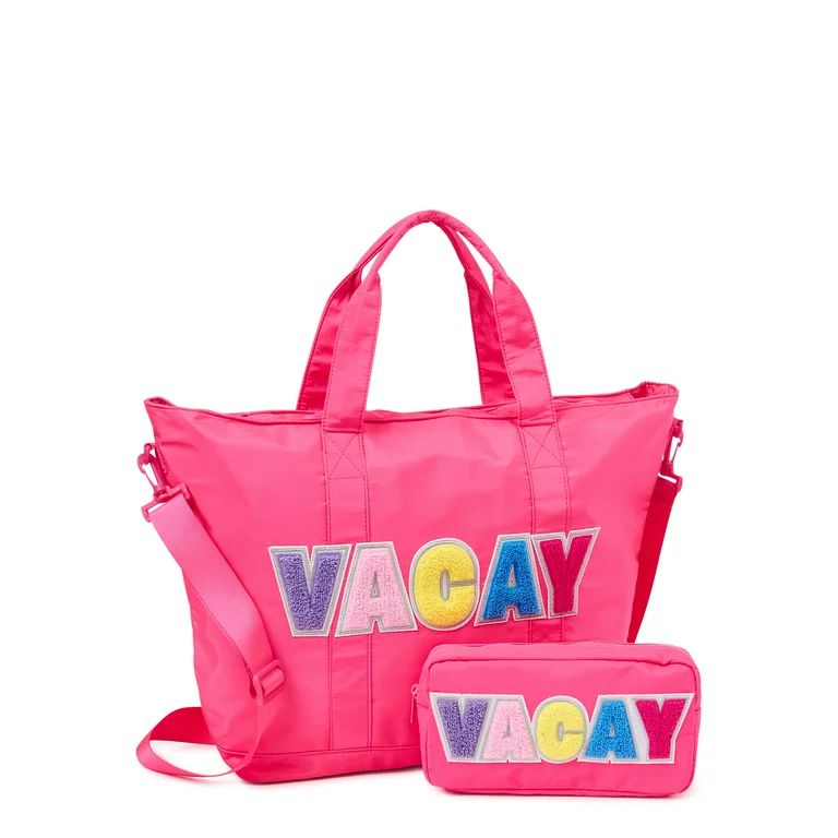 No Boundaries Women’s Vacay Tote Bag and Pouch, 2-Piece Set Fuchsia Sezzle - Walmart.com | Walmart (US)