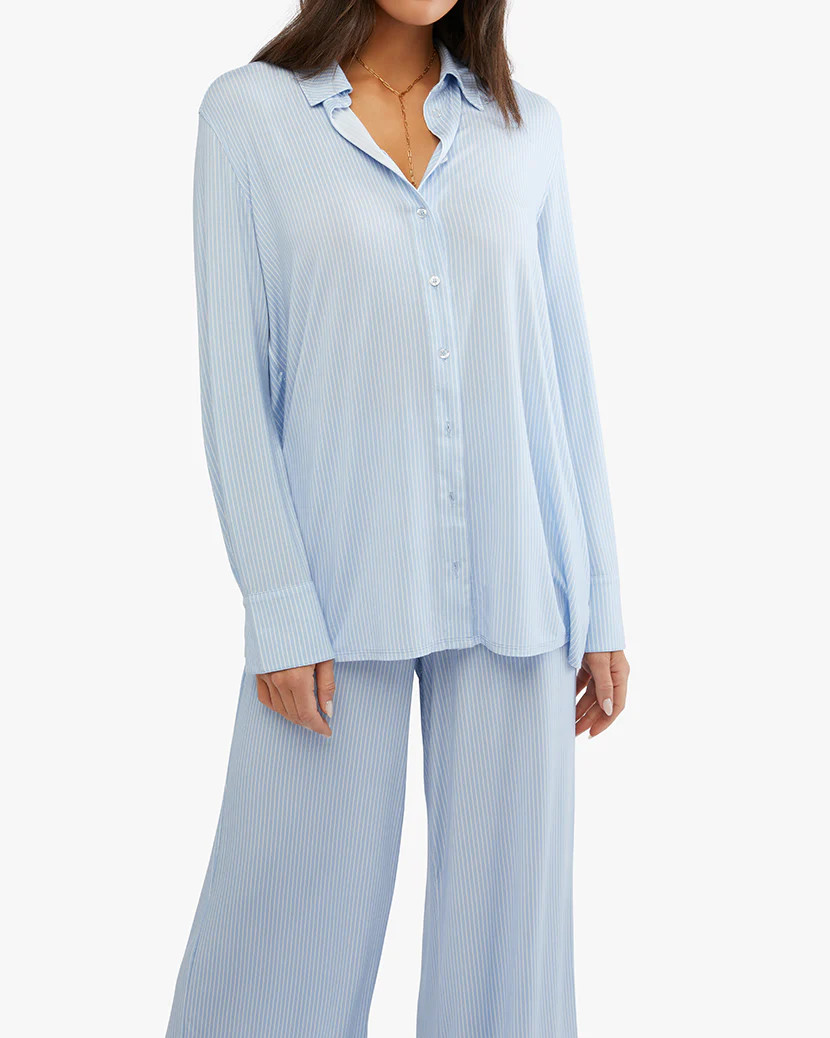 Dani Pinstripe Silk Shirt Dress | We Wore What
