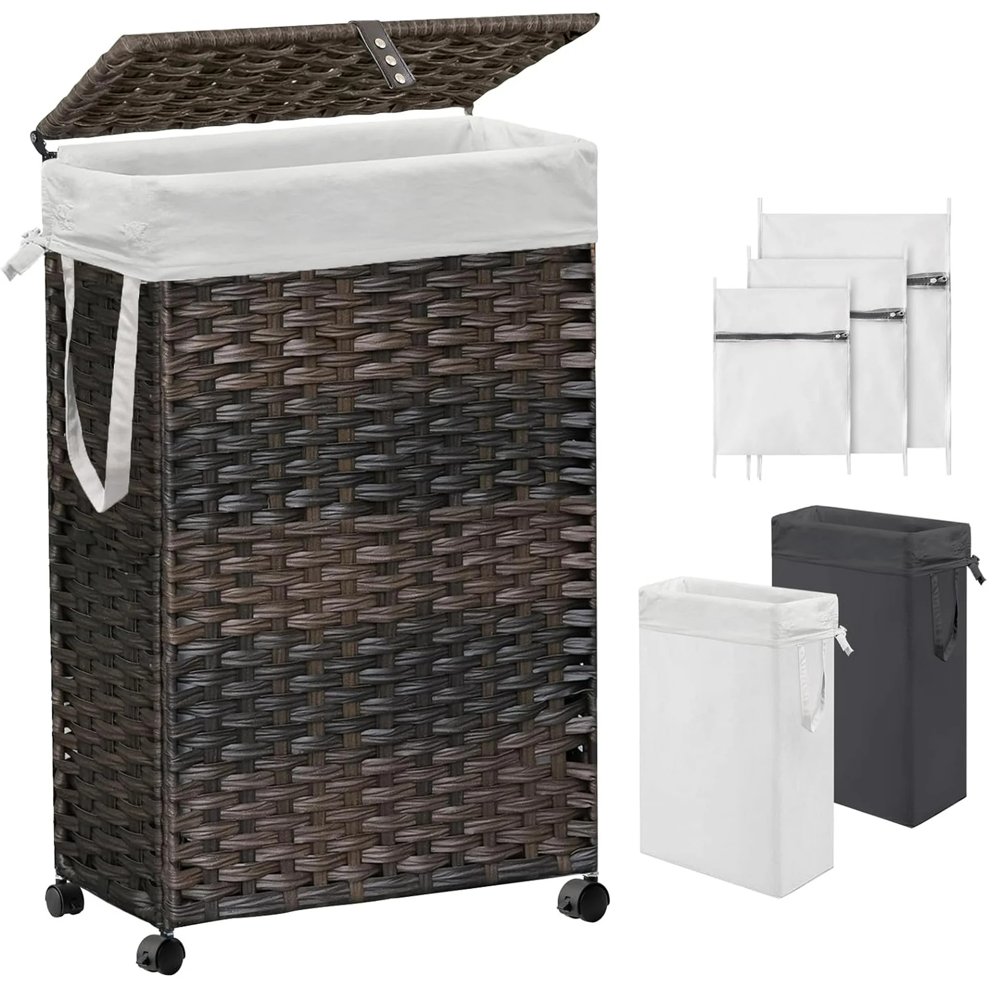+8View allHero image 0 of 70L Slim Laundry Hamper with Lid & Wheels, Rolling Laundry Basket with ... | Walmart (US)