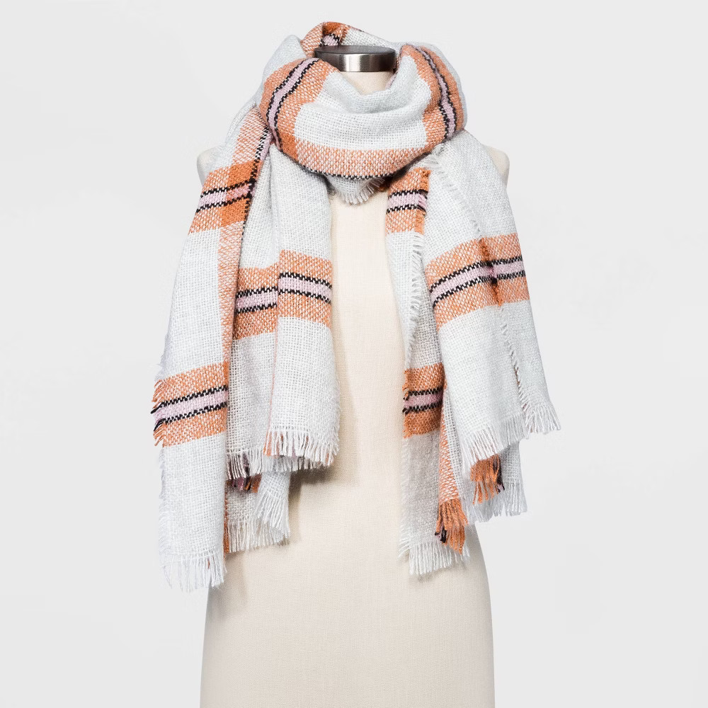 Women's Plaid Blanket Scarf - Universal Thread Cream One Size, Ivory | Target