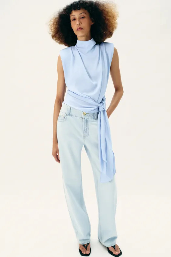 SATIN TOP WITH BOW AND SHOULDER PADS | Zara UK