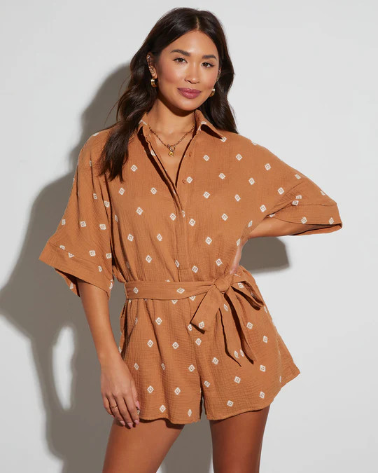 Fallon Collared Tie Waist Romper | VICI