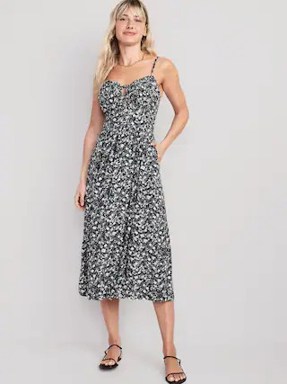 Fit & Flare Sleeveless Floral Midi Dress for Women | Old Navy (US)