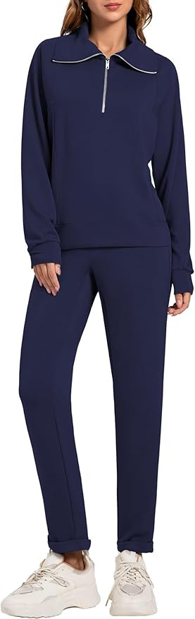 Lounge Sets for Women Two Piece Sweatsuit 2024 Trendy Long Sleeve Half Zip Sweatshirt Sweatpants ... | Amazon (US)