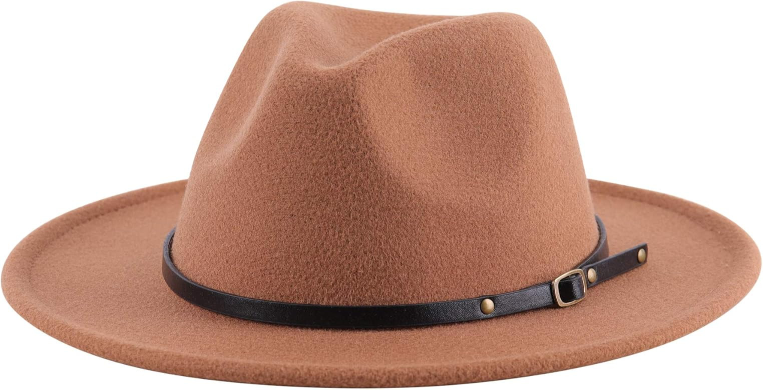 Lanzom Kids Girls Vintage Wide Brim Wool Felt Bowler Cap Bowknot Floppy Fedora Hat | Amazon (US)