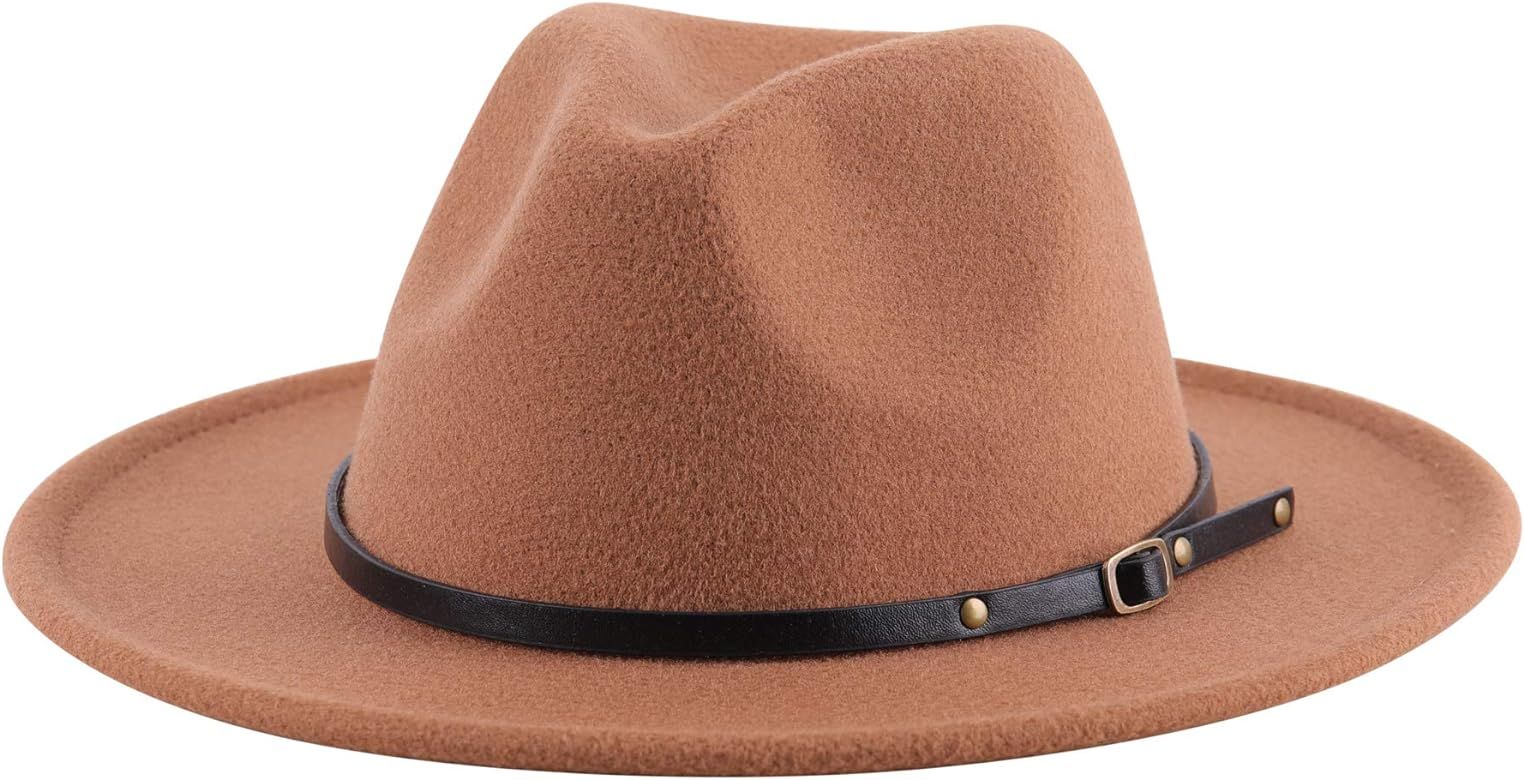 Lanzom Kids Girls Vintage Wide Brim Wool Felt Bowler Cap Bowknot Floppy Fedora Hat | Amazon (US)