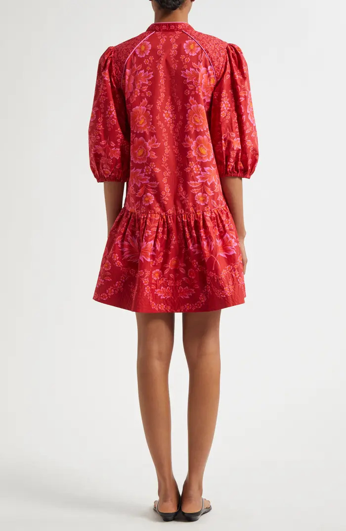 FARM Rio Olivia Puff Sleeve Drop Waist Cotton Minidress | Nordstrom | Nordstrom
