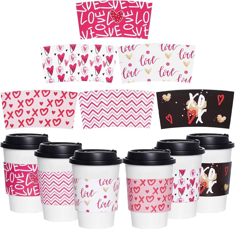Hmxpls 24 Packs Valentines Day Coffee Cups Sleeves, Disposable Hot Chocolate Cocoa Cup Sleeves fo... | Amazon (US)
