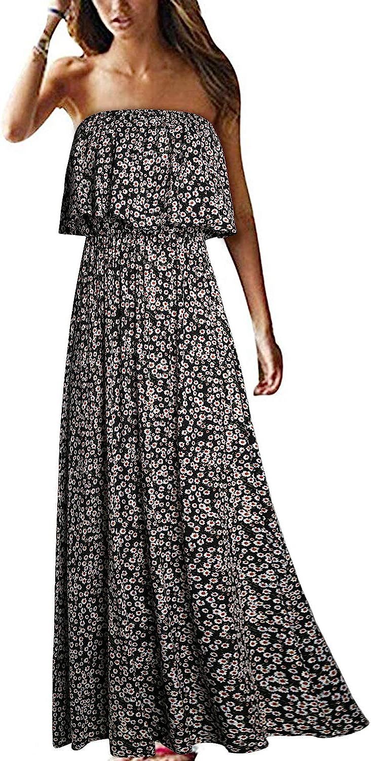 Yidarton Women Summer Blue and White Porcelain Strapless Boho Maxi Long Dress | Amazon (US)