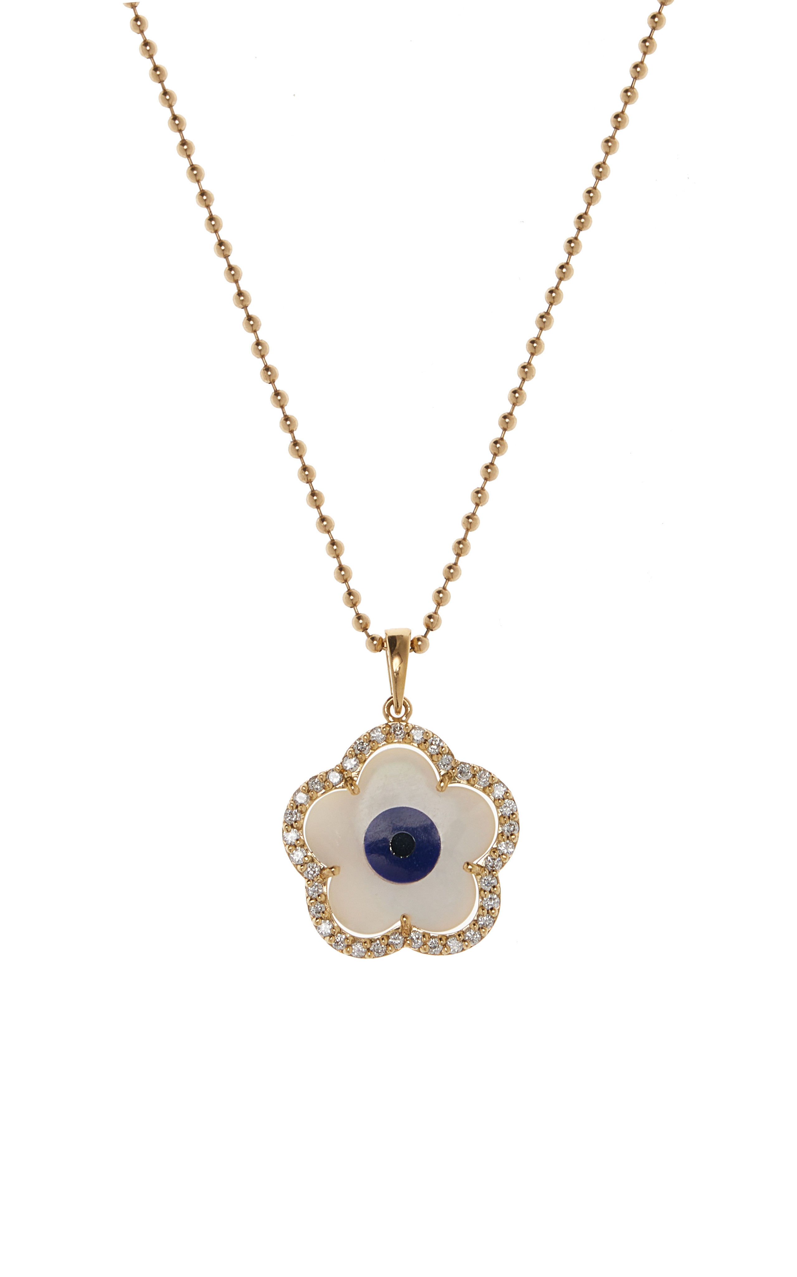 18K Gold Diamond Navy Flower Evil Eye Charm Necklace | Moda Operandi (Global)