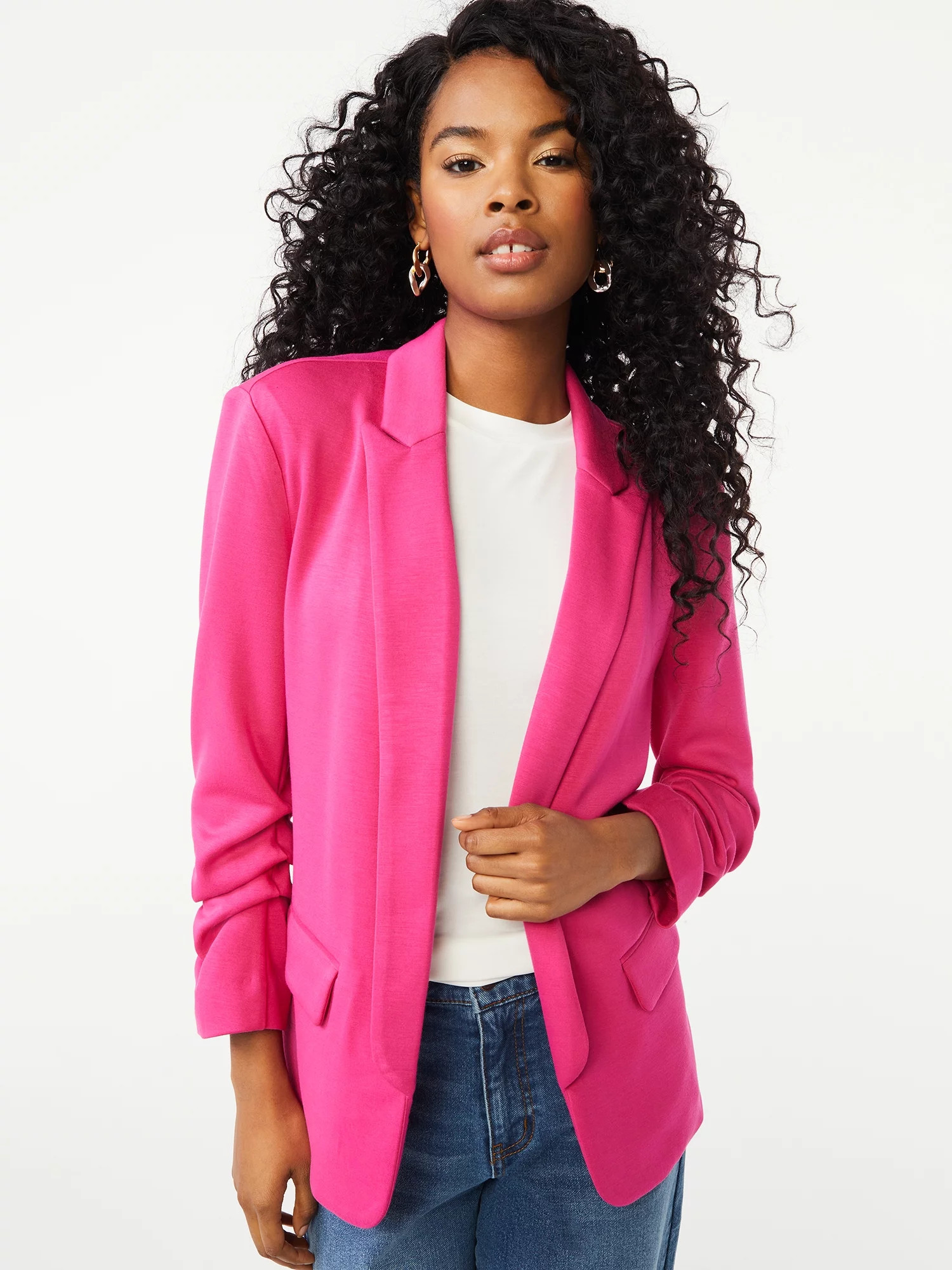 Scoop Women's Scuba Blazer with Scrunch Sleeves - Walmart.com | Walmart (US)