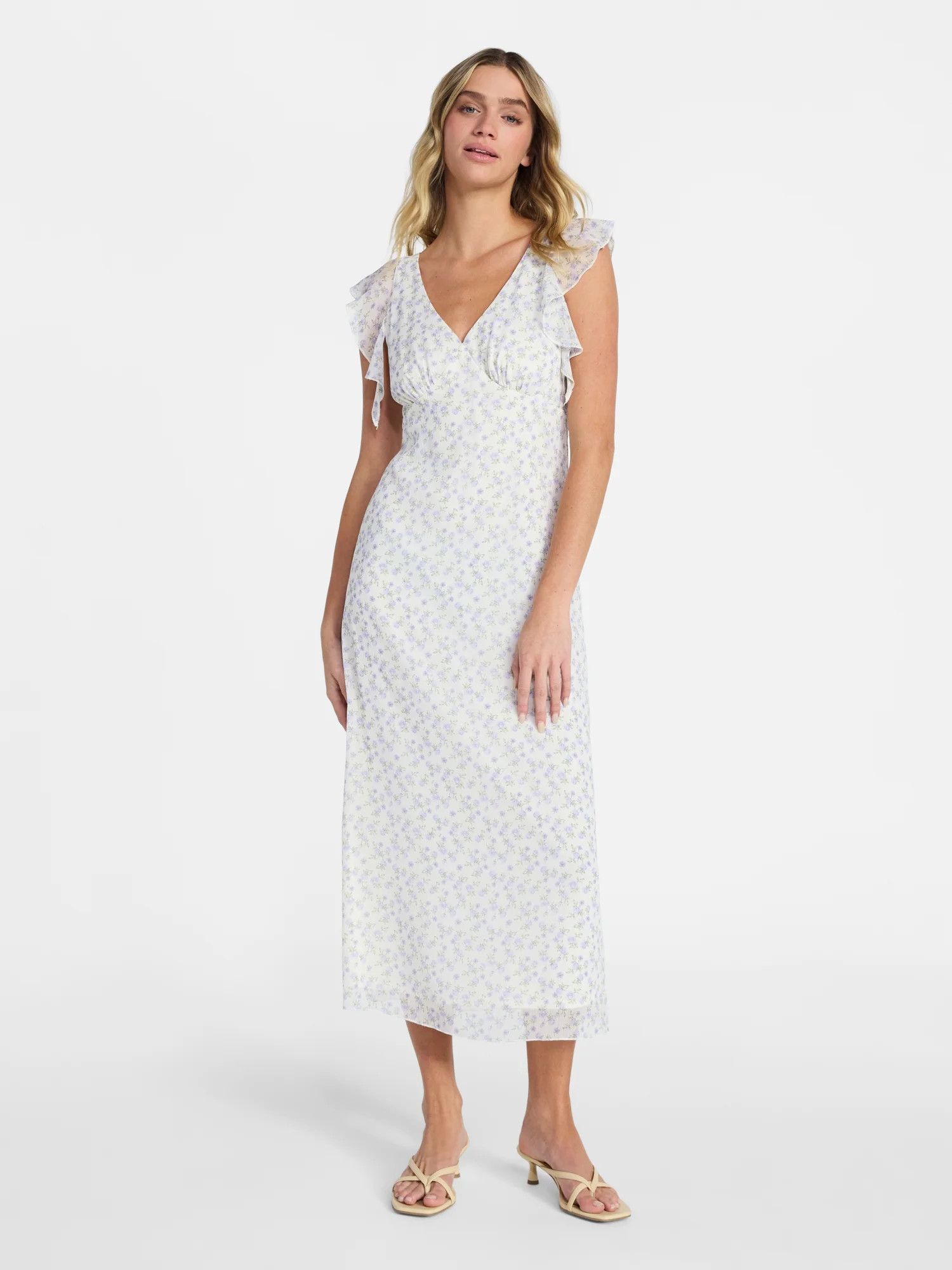 No Boundaries Flutter Sleeve Midi Dress, Women's XXS-XXL | Walmart (US)