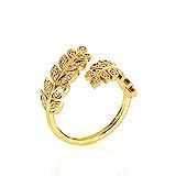 KEYZAR Yellow Gold, Nature Leaves Branch Ring, Lab Diamonds Ring for Women, Pave, Leaf Twig, Handcra | Amazon (US)