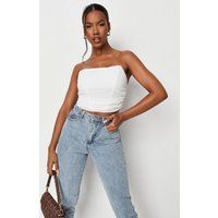 White Drape Front Bandeau Corset Top | Missguided (US & CA)