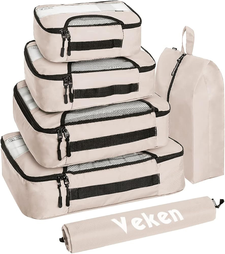 6 Set of Various Colored Packing Cubes in 4 Sizes (Extra Large, Large, Medium, Small), Veken Pack... | Amazon (US)