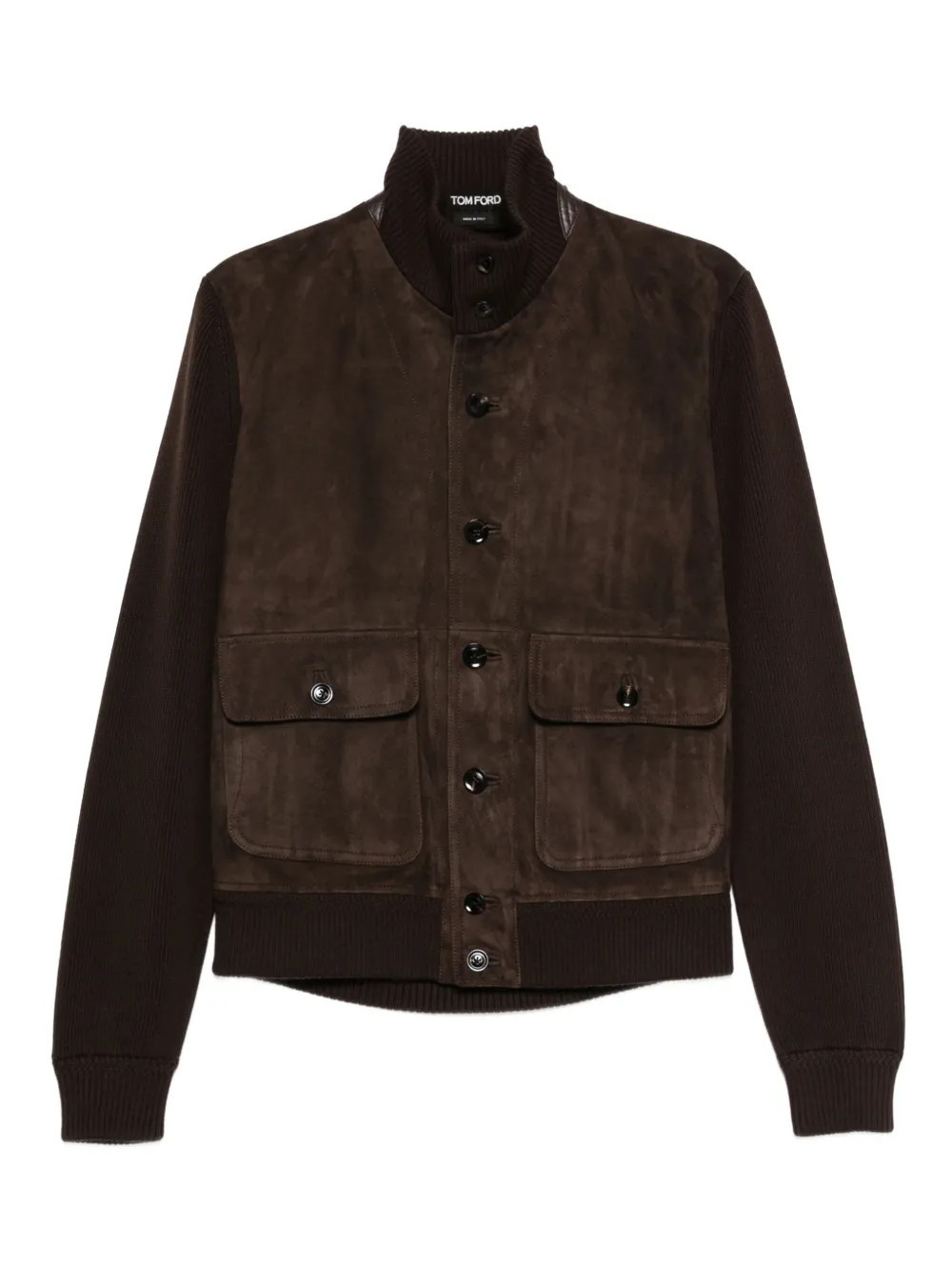 TOM FORD knitted-sleeves suede jacket - Brown | Farfetch Global