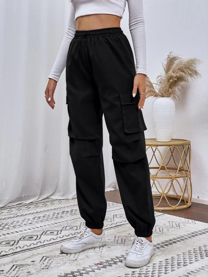 SHEIN EZwear Flap Pocket Drawstring Waist Cargo Pants | SHEIN USA | SHEIN
