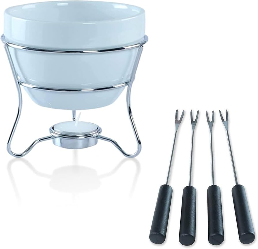 Chocolate Fondue Pot Butter warmer Bowl Set with 4 Dipping Forks & Tea Light Holder – For the P... | Amazon (US)