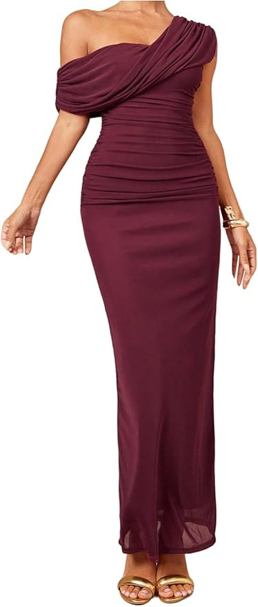 Floerns Women's Elegant Off The Shoulder Bodycon Dress Twist Ruched Wedding Guest Long Dresses | Amazon (US)