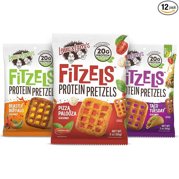Lenny & Larry's FITZELS Protein Pretzels [GAME DAY Variety Pack] – 12 x 3oz Bags of High Protei... | Amazon (US)
