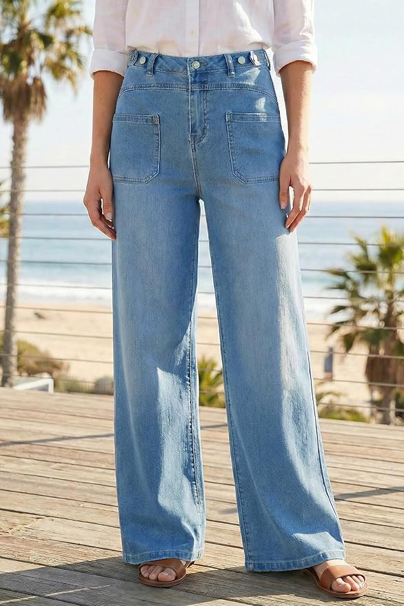 Arach&Cloz Women's Denim Adjustable Waist Buttons High Waisted Wide Leg Jeans 2026 | Amazon (CA)