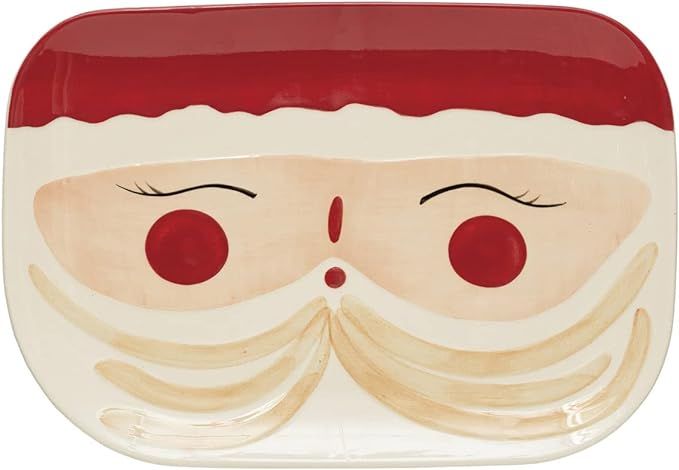 Creative Co-Op Hand-Painted Stoneware Santa Platter, Red and White | Amazon (US)