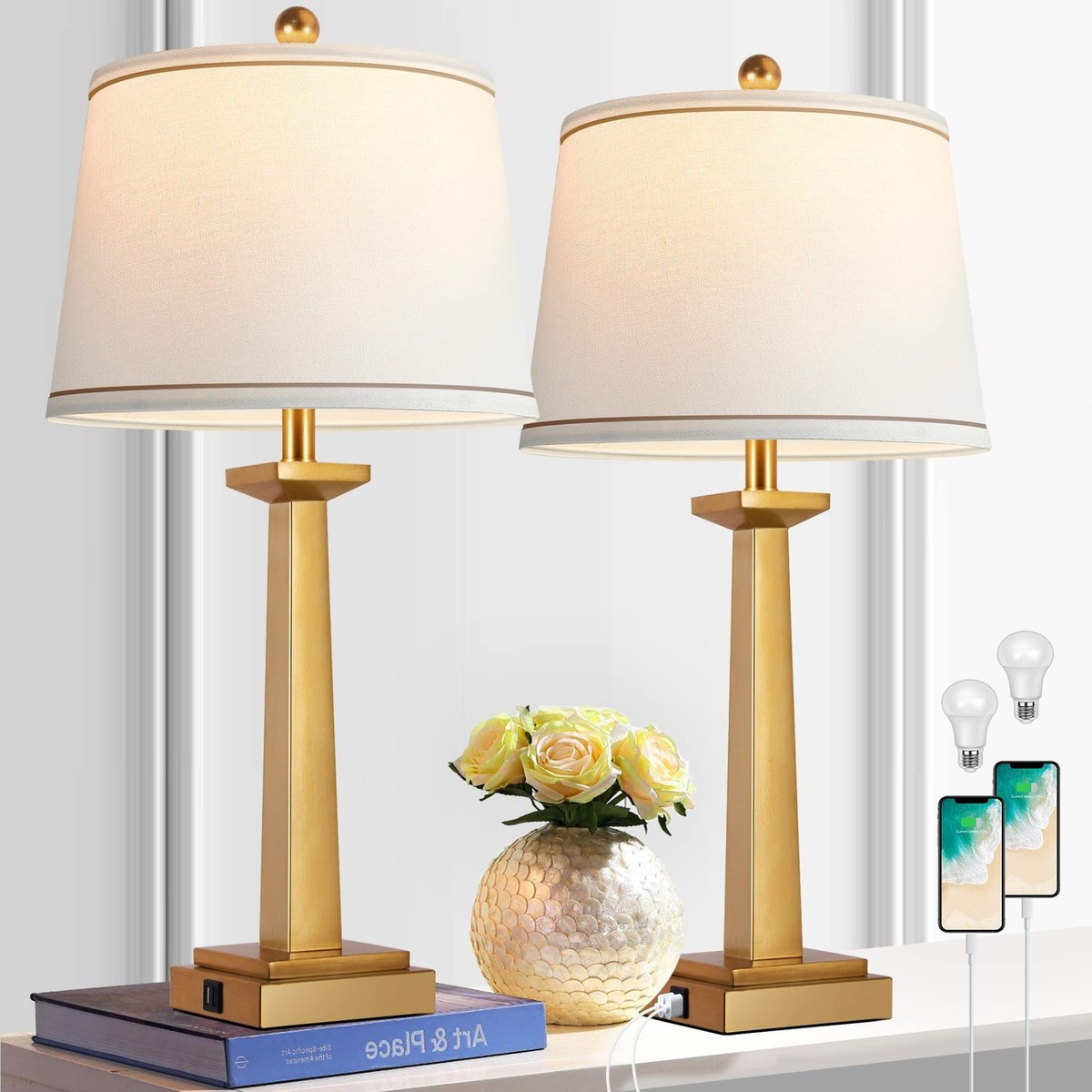 ROTTOGOON 29" Gold Table Lamps for Living Room Set of 2, 3-Color Temperature ... | eBay US