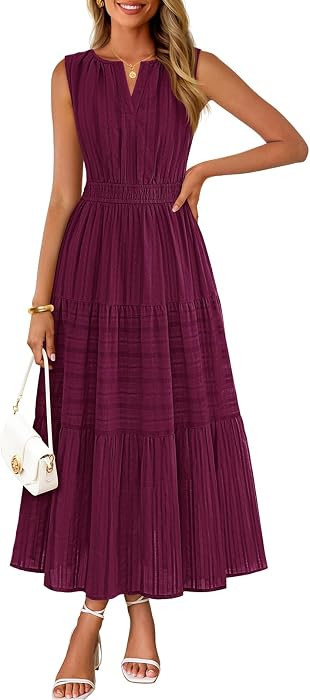 MEROKEETY Summer Casual Sleeveless V Neck Midi Maxi Cotton Dress Women 2026 | Amazon (US)