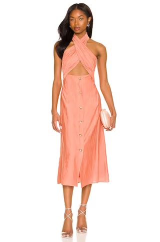 Line & Dot Karina Midi Dress in Salmon from Revolve.com | Revolve Clothing (Global)