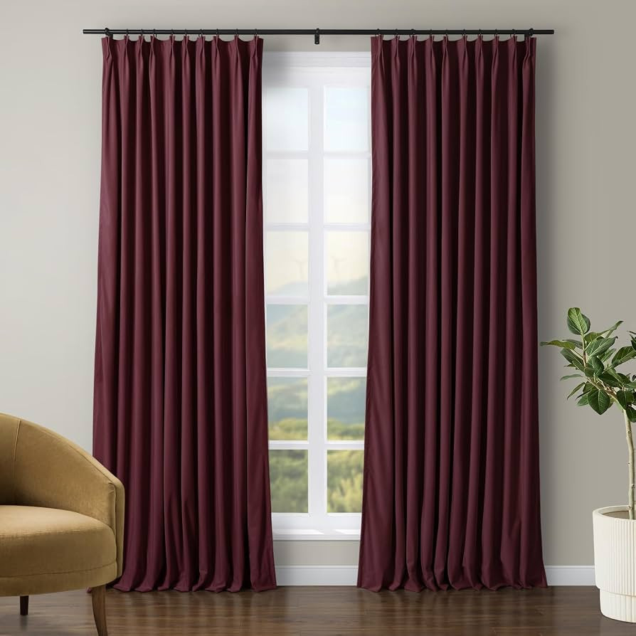 TWOPAGES Luxury Velvet Curtain Pinch Pleated Burgundy Curtain 84 inch Long Thermal Insulated Blac... | Amazon (US)