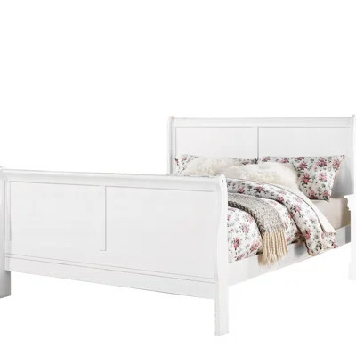 White Queen Bed With An Elegant Headboard And Solid Construction A Frame Details | Wayfair North America