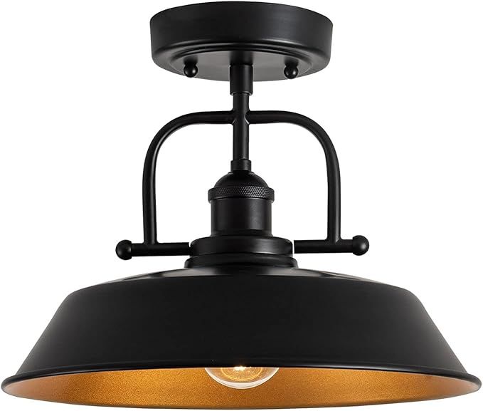 WNOMDY Industrial Metal Semi Flush Mount Ceiling Light Fixture,Farmhouse Black and Gold Ceiling L... | Amazon (US)