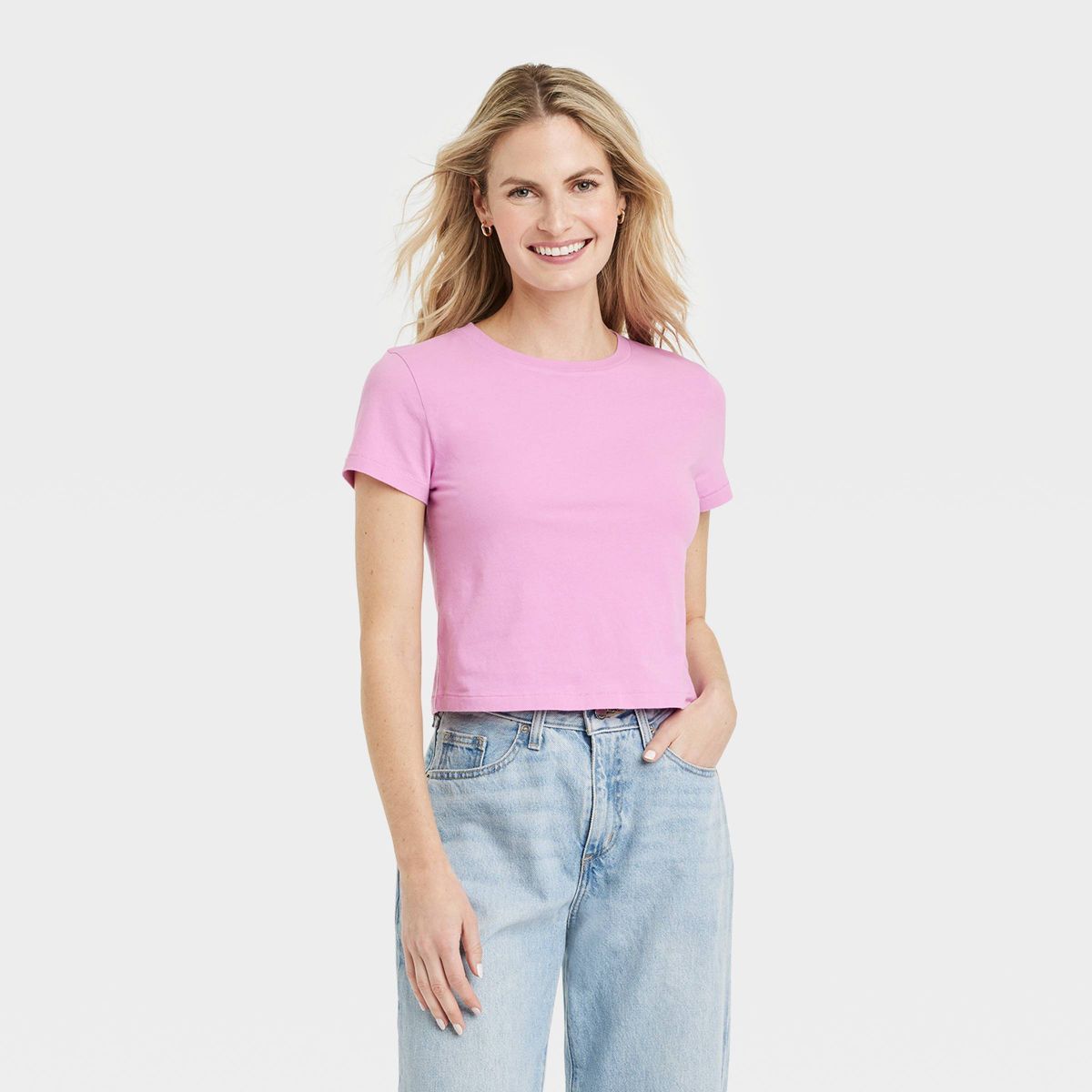 Women's Shrunken Short Sleeve T-Shirt - Universal Thread™ Pink M | Target
