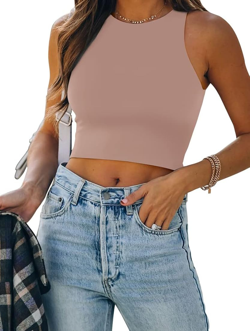 REORIA Women’s Sexy Sleeveless Racer Back Tank Tops Halter Neck Crop Tops | Amazon (US)