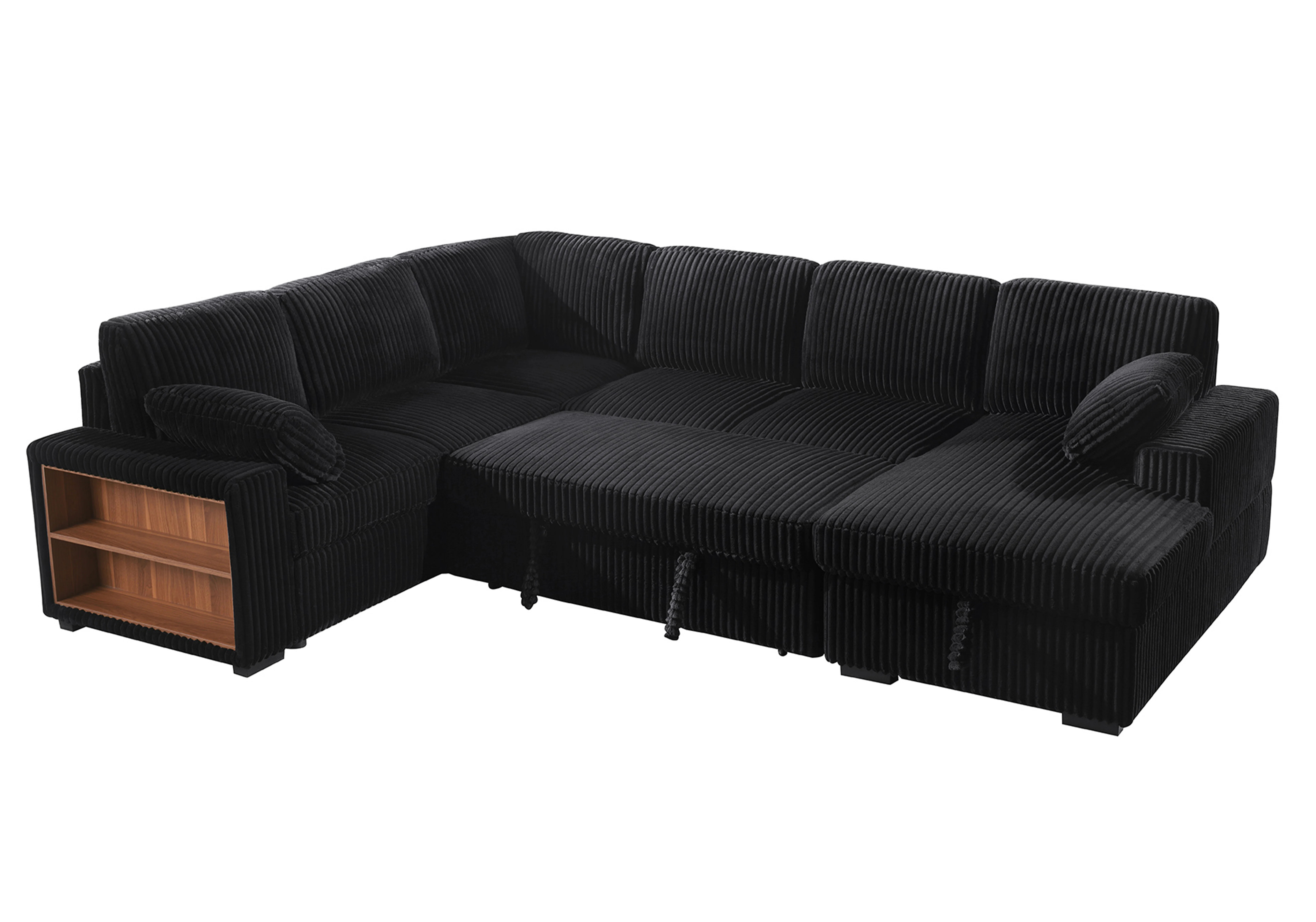 Shariff U-Shaped Corduroy Sectional Sofa with Pull-Out Bed, Storage Chaise Lounge & Open-Storage ... | Wayfair North America