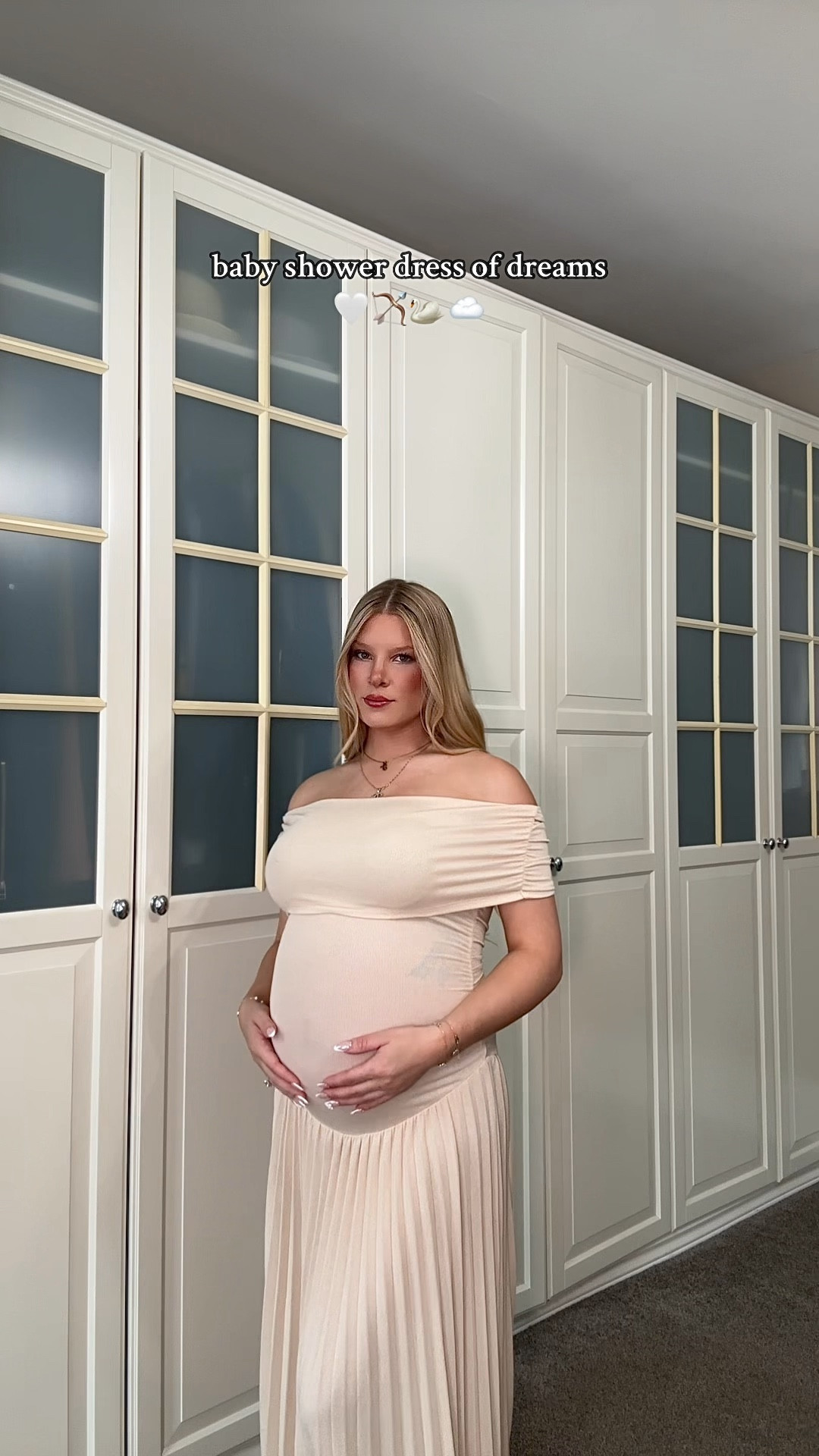 Baby shower dress of dreams 🤍🏹☁️🦢 its neutral colour, accentuates the bump , super stretchy and very feminine and classy looking. IM IN LOVE 🤍 

#LTKstyletip #LTKmaternity #LTKsale