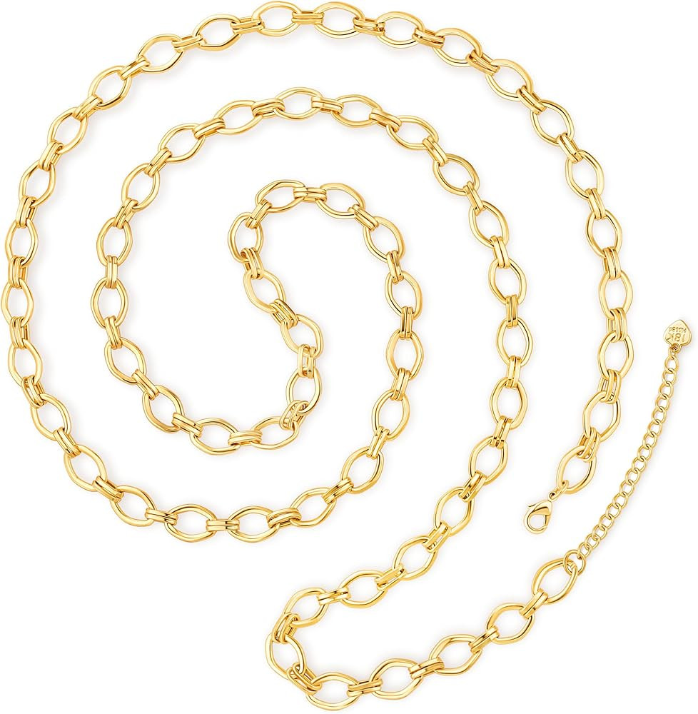 Aobei Pearl 18K Gold or Platinum Long Chain Necklace for Women Chunky Statement Chain Link Neckla... | Amazon (US)