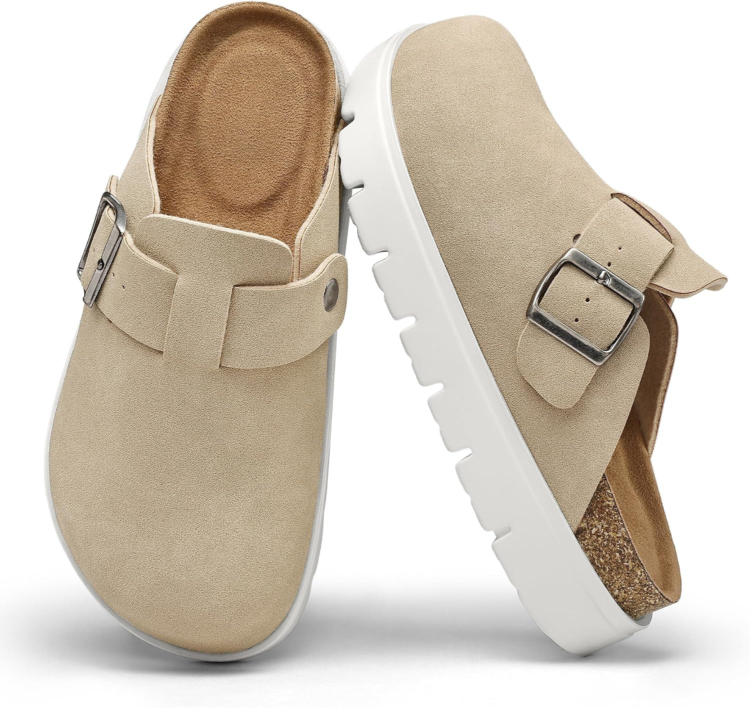 mysoft Women's Platform Clogs Cork Footbed Mules, 1.7 Inch Lightweight Sole with Arch Support Footbed, Closed Toe Slip On Potato Shoes | Amazon (US)