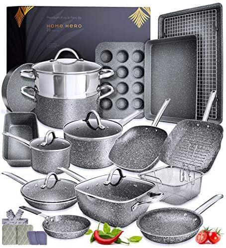 Granite Cookware Sets Nonstick Pots and Pans Set Nonstick - 23pc Kitchen Cookware Sets Induction ... | Amazon (US)