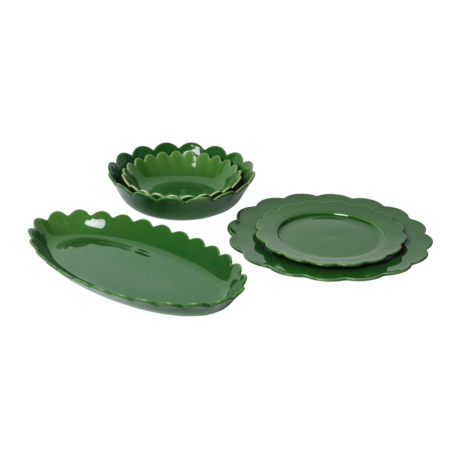 Green Scallop Dining Set - 17 pieces | In the Roundhouse