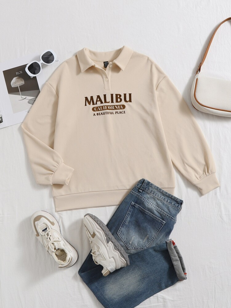 SHEIN Letter Embroidery Drop Shoulder Sweatshirt | SHEIN