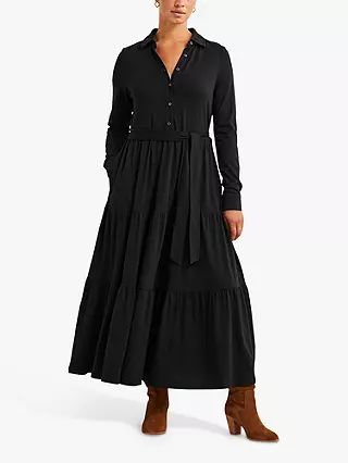 Boden Jersey Tiered Maxi Dress, Black | John Lewis (UK)