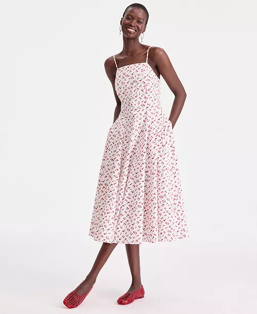 Women's Square-Neck Seamed Fit & Flare Midi Dress, Macy's Exclusive | Macy's