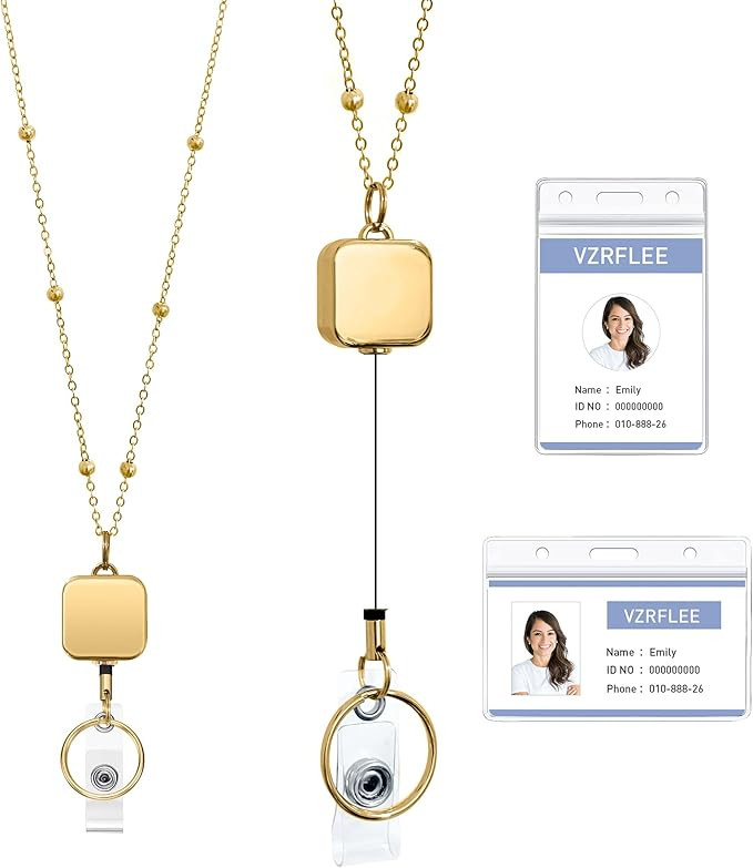 Retractable Badge Reel Lanyards with ID Holders, Lanyards for ID Badges New Beaded Chain Premium ... | Amazon (US)